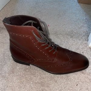 ASOS DESIGN Brogue Boots in brown leather with black sole